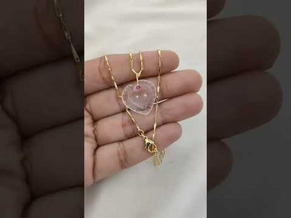 Clear Quartz Heart Gemstone Pendant for Necklace with Gold Plated Fancy Pinch Bail Dainty Minimalist Crystal Jewelry