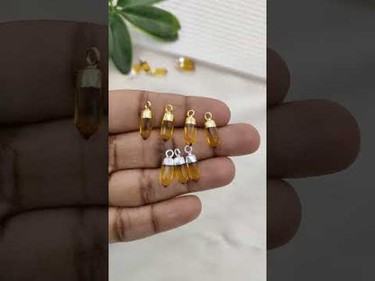 Boho Citrine Crystal Point Pendant November Birthstone Spike Charm with Gold or Silver Electroplated Cap for Necklace Making
