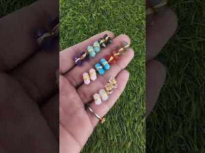 Dainty Labradorite Stud Earrings, Handmade 12x5mm Gold Vermeil Gemstone Jewelry – Selling Per Piece