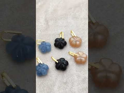 Black Onyx Carved Floral Gemstone Pendant Handmade Charm in Gold Plated 925 Sterling Silver- Selling Per Piece