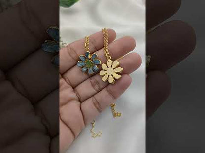 Natural Aquamarine and Peridot Crystal Necklace Raw Gemstone Flower Pendant Unique Gift Jewelry- Selling Per Piece