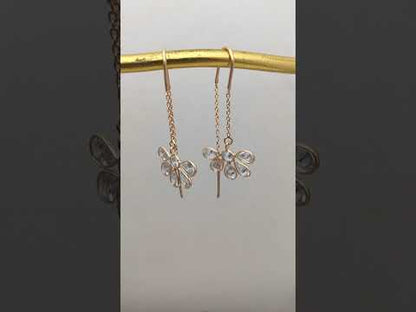 Dainty Cubic Zirconia Threader Earrings Rose Gold Plated Sterling Silver Pear Drop Earring