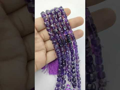 Amethyst Cube Beads Faceted Square Purple Natural Gemstone Beads for DIY Jewelry, Bracelets & Necklaces- Selling Per Strand