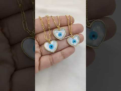 White Enamel Evil Eye Heart Necklace for Women, 18K Gold Plated Cubic Zirconia Pendant, Spiritual Protection Talisman Jewelry- Selling Per Piece