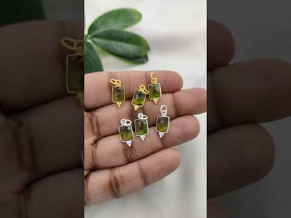 Elegant Peridot Quartz Rectangle Pendant Sterling Silver Bezel Charm for DIY Jewelry