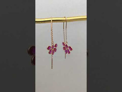 Rose Gold Plated Threader Earrings with Hot Pink Cubic Zirconia Handmade Jewelry for Women