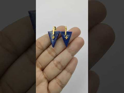 Lapis Lazuli Triangle Slice Pendant Charm, Gold Plated 925 Sterling Silver Pinch Bail, Trillion Cut Gemstone for Necklace Making