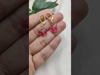 Boho Pink Quartz Butterfly Earrings Gold Plated Sterling Silver Handmade Jewelry- Selling by Pair