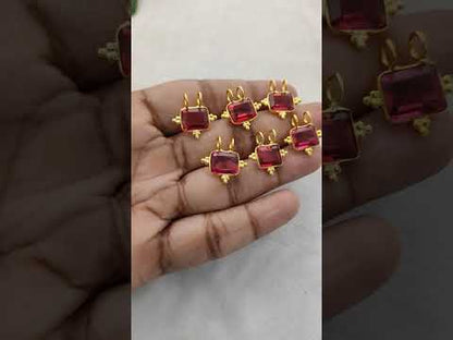 Faceted Rubelite Quartz Rectangle Charm Gold Plated Bezel Link Connector for DIY Jewelry