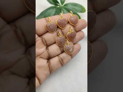 Peach Moonstone Heart Charm Necklace Handmade 15mm Healing Gemstone Pendant for Spiritual Jewelry- Selling Per Piece