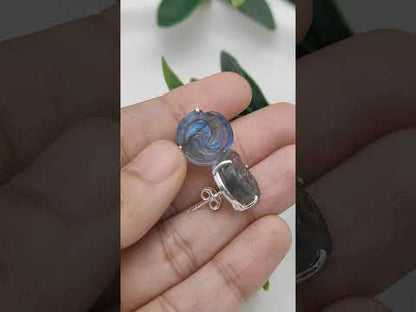 Handmade 925 Sterling Silver Labradorite Stud Earrings Rose Flower Design Unique Gemstone Gift- Selling by Pair
