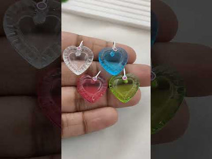 Carved Heart Pendant with Blue Topaz Quartz 925 Sterling Silver Pinch Accent, DIY Craft Jewelry