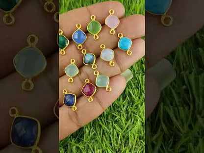 Gold Plated Cushion Cut Garnet Connector 8mm Dual Loop Faceted Gemstone Link for DIY Jewelry Projects- Selling Per Piece