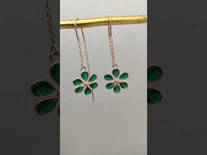 Minimalist Green CZ Threader Earrings Pear Cut Drops Earring Rose Gold Plated Sterling Silver Jewelry