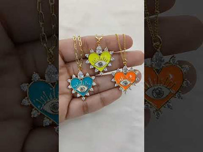 18K Gold Plated Enamel Heart Evil Eye Necklace with CZ Dainty Handmade Minimalist Jewelry for Women- Selling Per Necklace