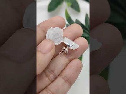 Elegant Rainbow Moonstone Rose Stud Earrings 925 Sterling Silver Handcarved Flower Studs with Push Back- Selling Per Pair
