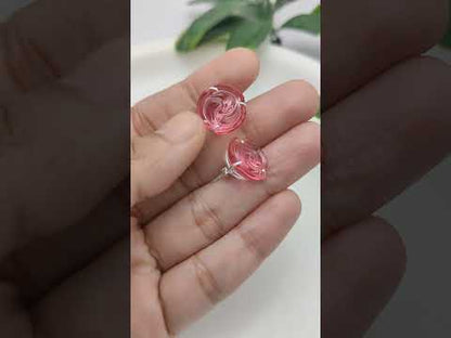 Handcrafted Pink Quartz Rose Stud Earrings in 925 Sterling Silver Delicate Floral Design Perfect Gift- Selling Per Pair
