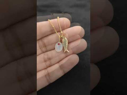 Pisces Lucky Fish Necklace, 18K Gold Plated Oval Charm Pendant, Ocean Inspired Summer Jewelry