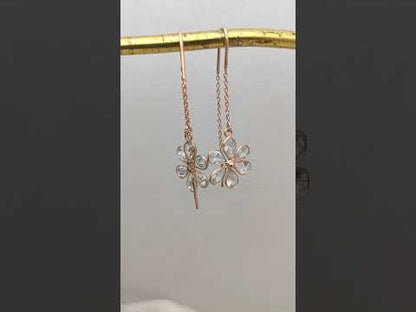 Clear CZ Threader Earrings Pear Shaped Drop Earring Handmade Rose Gold over Sterling Silver Jewelry