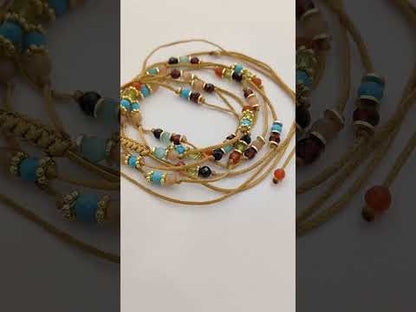 Colourful Round Multi Gemstone Necklace Handmade Hand Knotted Daisy Flower Spacer Beads Adjustable Summer Jewellery