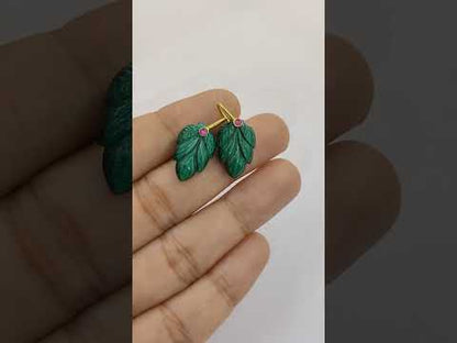 Natural Malachite Leaf Carving Pendant in Gold Plated 925 Sterling Silver Green Gemstone Charm for Necklace Making