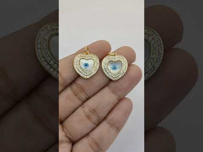 Dainty Enamel Evil Eye Heart Pendant in 18K Gold Plated Finish with Micro Pavé CZ, DIY Handmade Jewelry Charm- Selling Per Piece