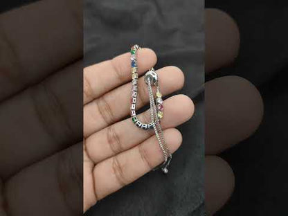 Multicolor CZ Tennis Bracelet Adjustable Women Bracelet with Round Cut Cubic Zirconia and Sliding Stopper Bead – Selling by Bracelet