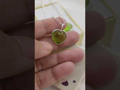 Peridot Quartz Gemstone Necklace Dainty Hand-Carved Heart Design Pendant Minimalist Jewelry Gift for Her- Selling by Necklace