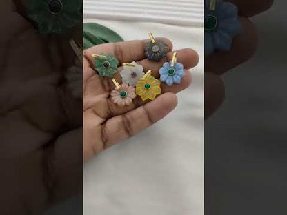Green Strawberry Quartz Flower Pendant Handmade Carved Gemstone Charms in Gold Plated Sterling Silver- Selling Per Piece