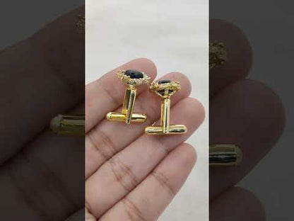 Gold Plated Black Onyx Cushion Cufflinks for Men Handmade Formal Shirt Accessories for Weddings, Business & Groomsmen – Selling Per Pair