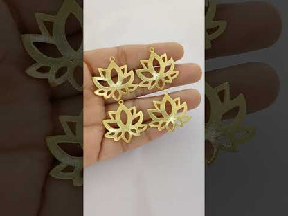 Lotus Flower Raw Brass Charm Pendant, Floral Earring Making Supplies, DIY Jewelry Findings for Handmade Creations