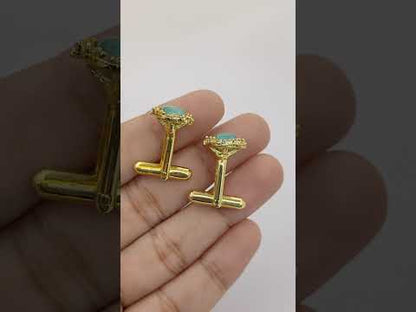 Men’s Green Chalcedony Cufflinks Gold Plated Luxury Formal Shirt Accessories for Weddings, Office Events & Groomsmen Gifts – Selling Per Pair
