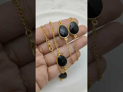 Delicate Black Spinel Gemstone Layered Necklace Gold Plated Chain
