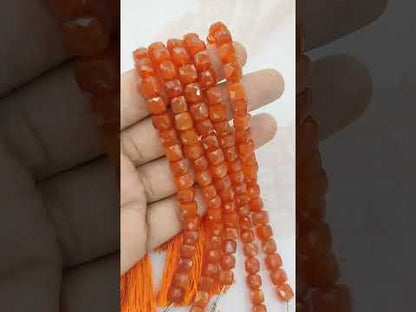 Natural Carnelian Faceted Cube Beads for Bracelet Making, Square Orange Red Gemstone Beads for DIY Jewelry- Selling Per Strand