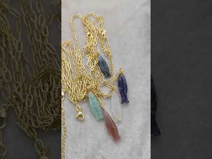 Bohemian Amazonite Fish Necklace Hand-Carved Gemstone Pendant in Gold Plated Chain- Selling Per Piece
