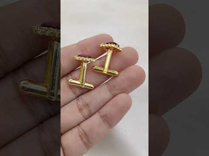 Men’s Gold Plated Cushion Pink Quartz Cufflinks Formal Accessories for Weddings, Business Meetings & Office Events – Selling Per Pair