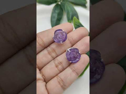 925 Sterling Silver Amethyst Stud Earrings Handcarved Rose Flower Earrings February Birthstone Gift- Selling by Pair