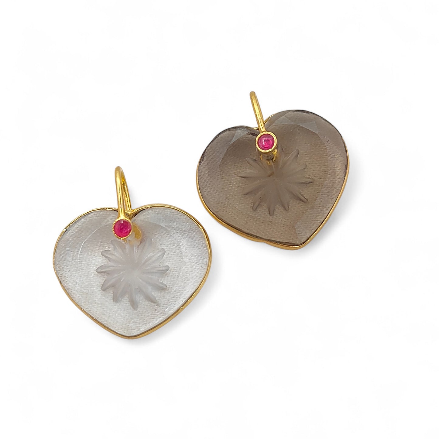 925 Sterling Silver Clear Quartz Heart Pendant with Fancy Pinch Bail Elegant Engraved Crystal Charm for Women- Selling Per Piece