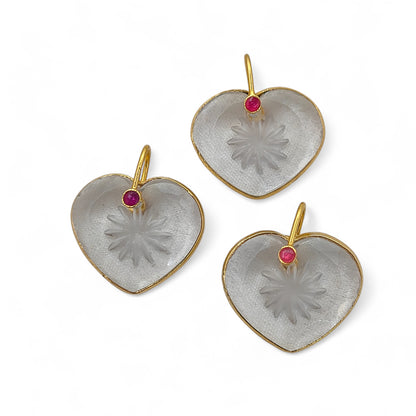 925 Sterling Silver Clear Quartz Heart Pendant with Fancy Pinch Bail Elegant Engraved Crystal Charm for Women- Selling Per Piece