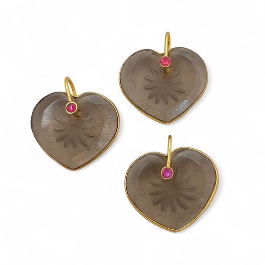 Somy Quartz Crystal Heart Pendant in 925 Sterling Silver with Engraved Design & Fancy Pinch Bail Perfect Valentine’s Day Gift- Selling Per Piece