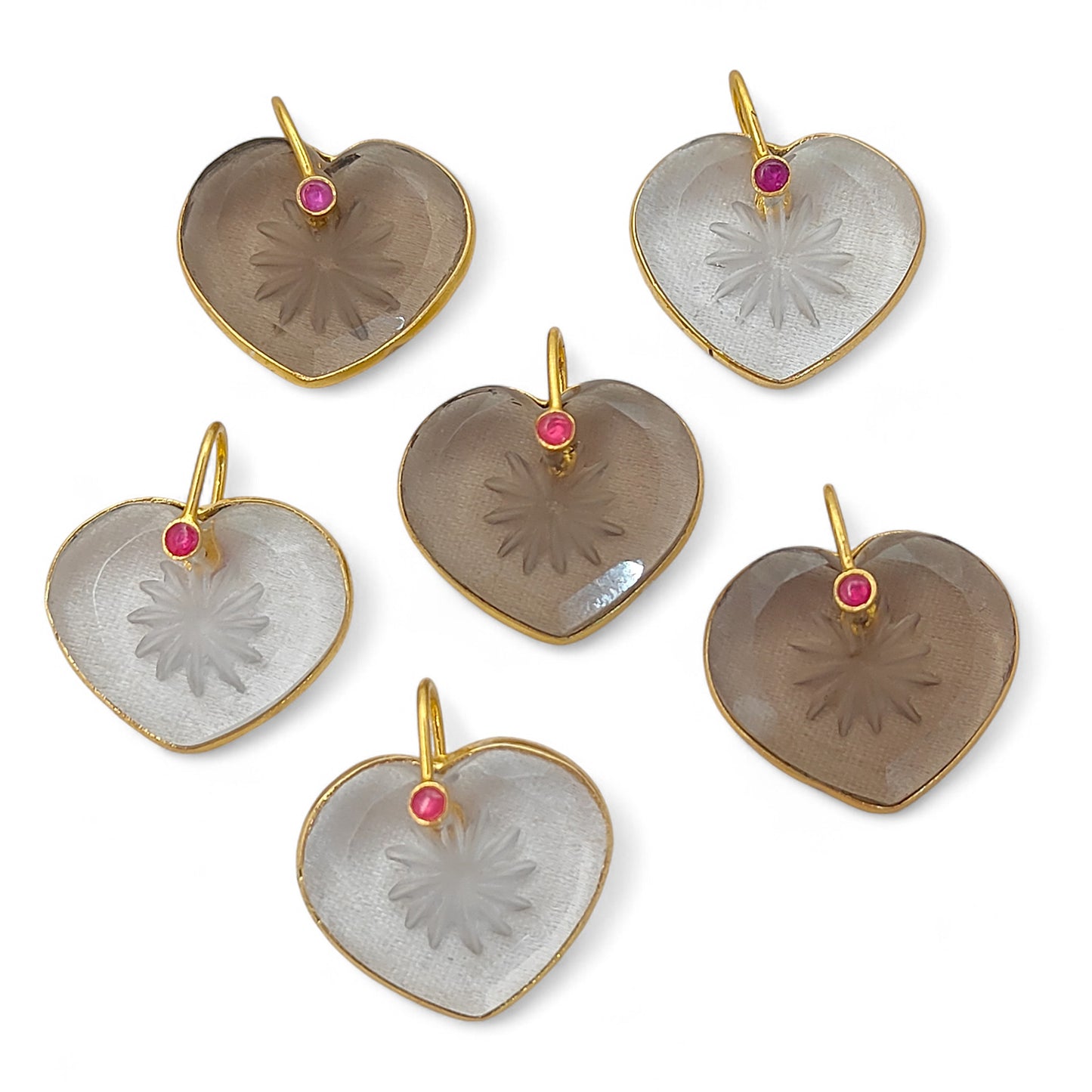 Somy Quartz Crystal Heart Pendant in 925 Sterling Silver with Engraved Design & Fancy Pinch Bail Perfect Valentine’s Day Gift- Selling Per Piece