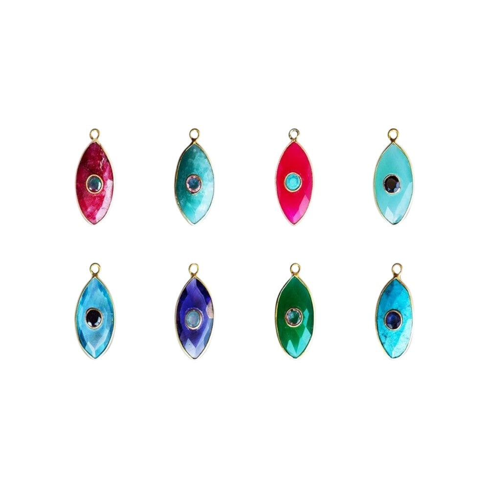 Gold Plated 925 Sterling Silver 10x20mm Marquise Multi-Color Gemstone Pendant Bezel Set Charm for DIY Jewelry Making