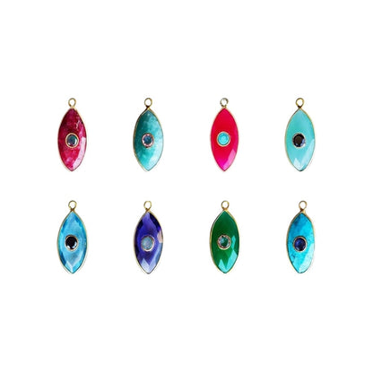 Gold Plated 925 Sterling Silver 10x20mm Marquise Multi-Color Gemstone Pendant Bezel Set Charm for DIY Jewelry Making