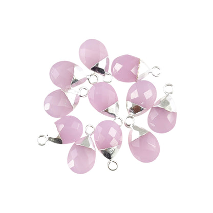 Natural Pink Chalcedony 13×9mm Pear Shape Teardrop Pendant, Handmade Silver Electroplated Gemstone Charm for Fine Jewelry Making – Selling Per Piece