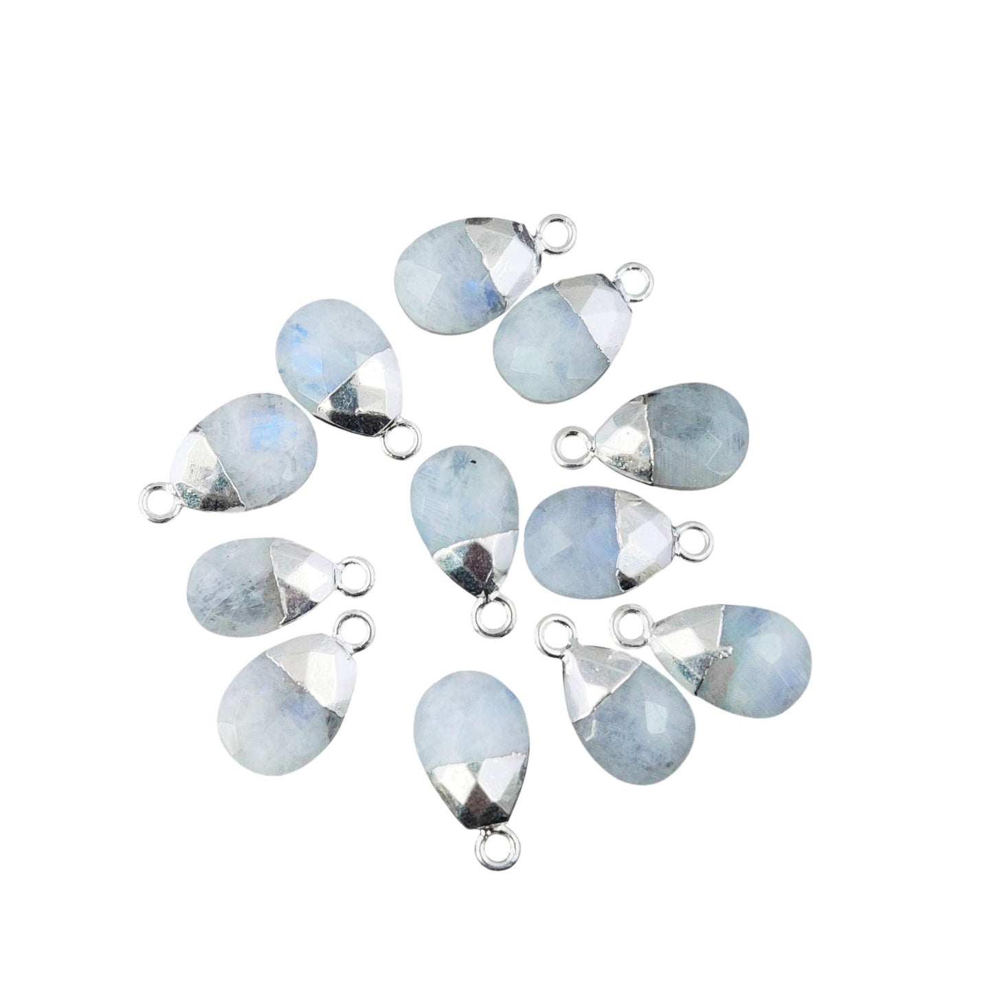 Rainbow Moonstone Pendant Pear Shape 13×9mm Natural Gemstone Teardrop Charm Handmade Silver Electroplated for DIY Jewelry Making – Selling Per Piece