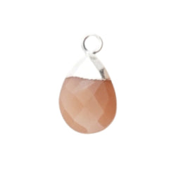 13×9mm Natural Peach Moonstone Pear Shape Teardrop Pendant, Handmade Silver Electroplated Gemstone Charm for DIY Jewelry Making – Selling Per Piece