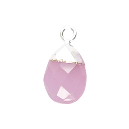 Natural Pink Chalcedony 13×9mm Pear Shape Teardrop Pendant, Handmade Silver Electroplated Gemstone Charm for Fine Jewelry Making – Selling Per Piece