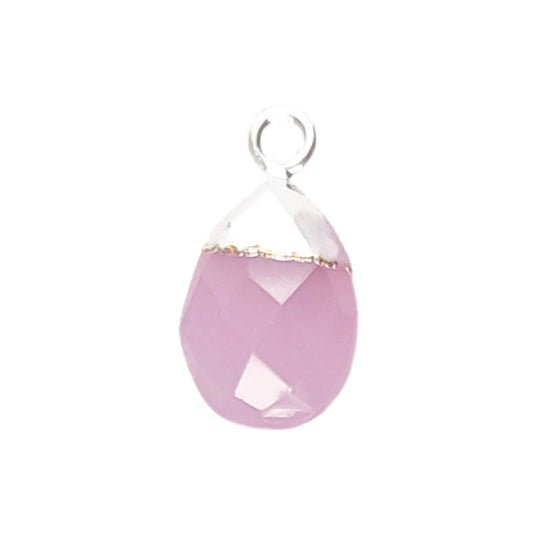 Natural Pink Chalcedony 13×9mm Pear Shape Teardrop Pendant, Handmade Silver Electroplated Gemstone Charm for Fine Jewelry Making – Selling Per Piece