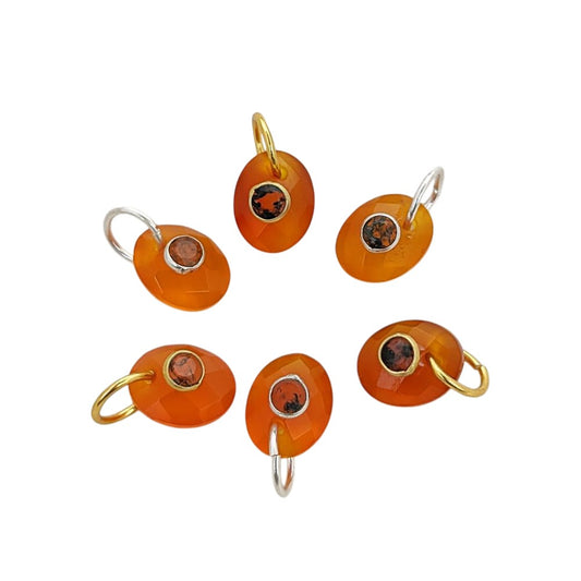 Faceted Carnelian Gemstone Charm Oval Orange Double Stone Accent Pendant for Handmade Jewelry – Selling Per Piece