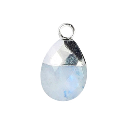 Rainbow Moonstone Pendant Pear Shape 13×9mm Natural Gemstone Teardrop Charm Handmade Silver Electroplated for DIY Jewelry Making – Selling Per Piece